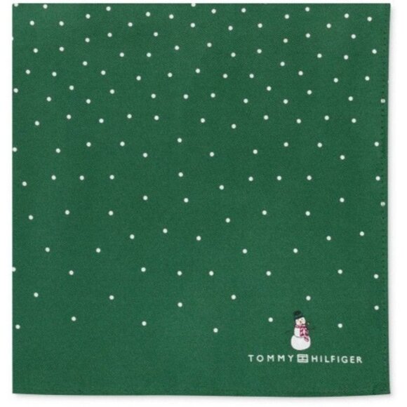 TOMMY HILFIGER Handkerchief SQUARE Pocket SCARF Silk GREEN Penguin Snowman